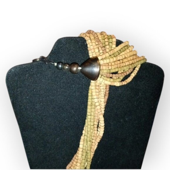 Vintage NATURAL COCONUT BEAD Necklace Light 10 Stranded Bohemian Style Summer - Picture 3 of 6